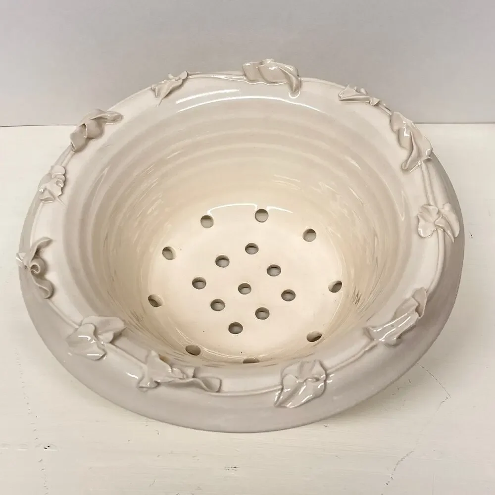 Hand Turned Pottery Berry Colander Strainer Bowl Kitchen